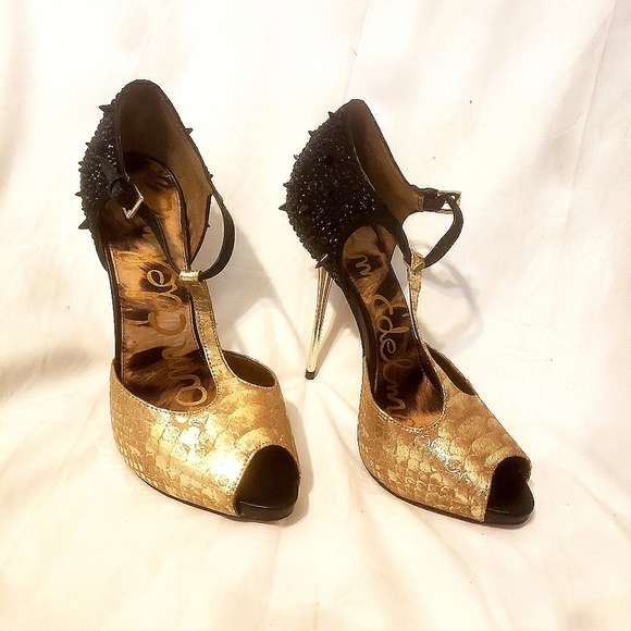Sam Edelman Shoes - SAM EDELMAN SCARLETT GOLD BLACK STILETTOS